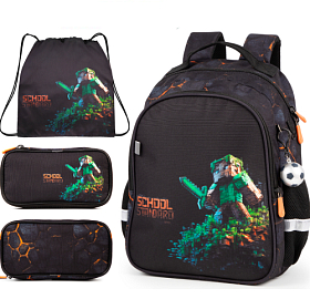 Ортопедичний рюкзак 3 в 1 з пеналом та мішком для хлопчика School Standard Майнкрафт для першокласника (Full 160-32)